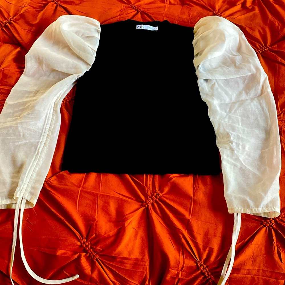 Stylish Blouse with Sheer sleeves with strings to add detail